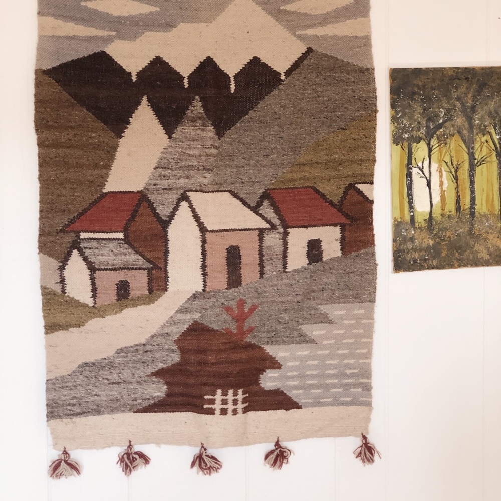Vintage Woven Mountain Tapestry Wall Hanging